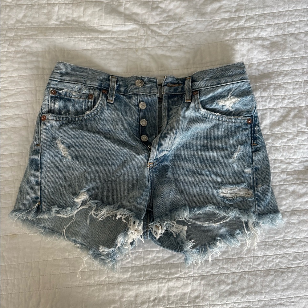 Agolde Blue Jean Shorts Distressed Frayed Hem